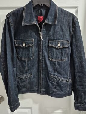 Chaps Dark Indigo Denim Jacket with Front Zip